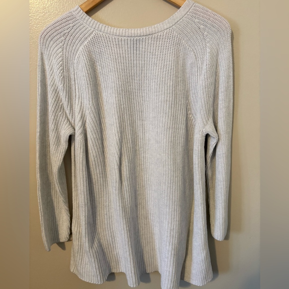 Eileen Fisher off white, heather Gray Scoop Neck Ribbed Knit Sweater - M/L - Picture 4 of 5